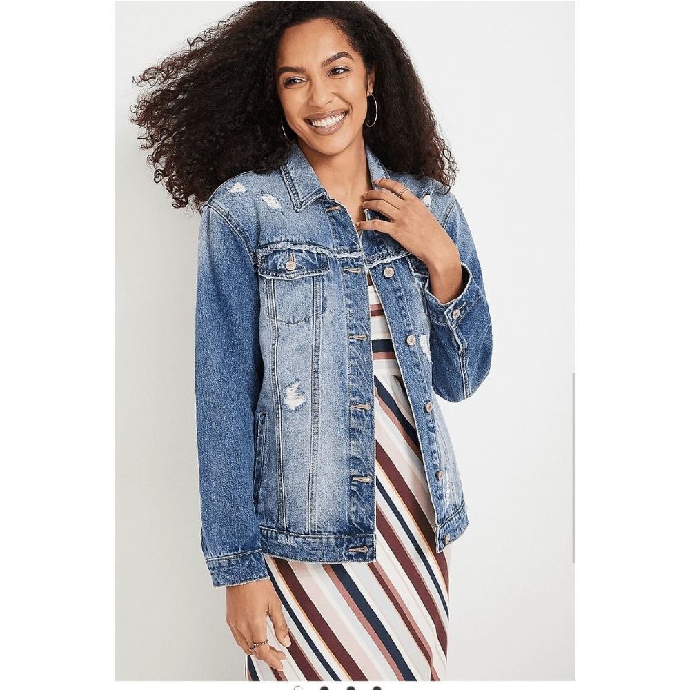 Maurices Kan Kan Oversize Distressed Denim Jacket Size 3XL NWT